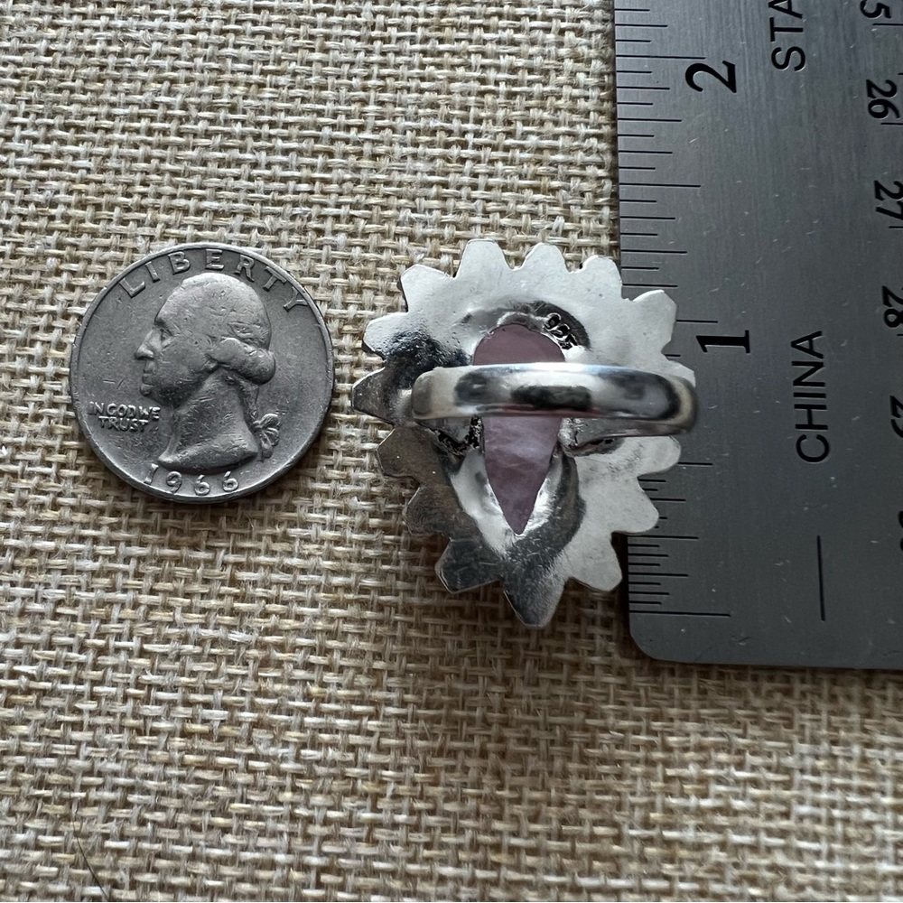 New Rose Quartz Crystal Stone Silver Overlay Ring Size 7.25 - Picture 5 of 7